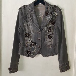 Gray Denim Embellished Jacket